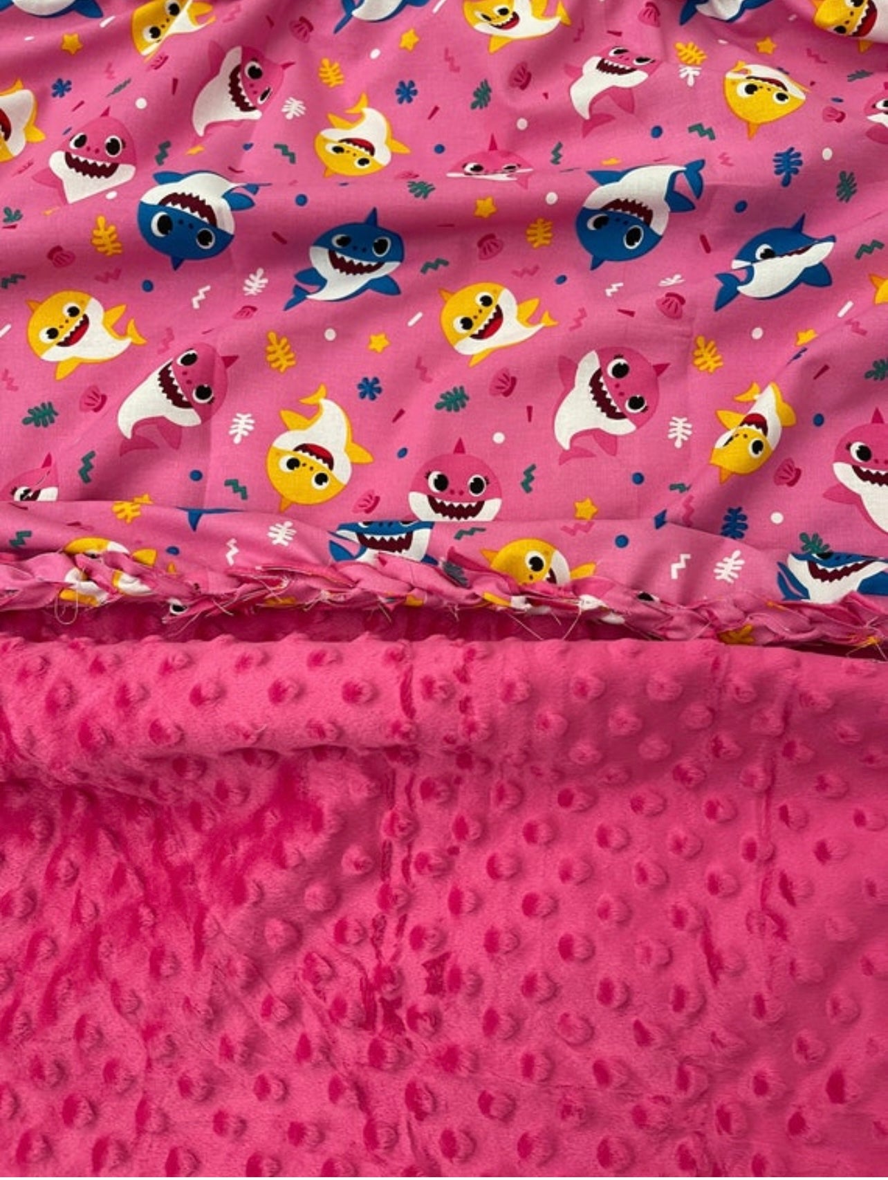 Braided - Baby Shark / Pink Reversible - Blanket - 30” x 36”